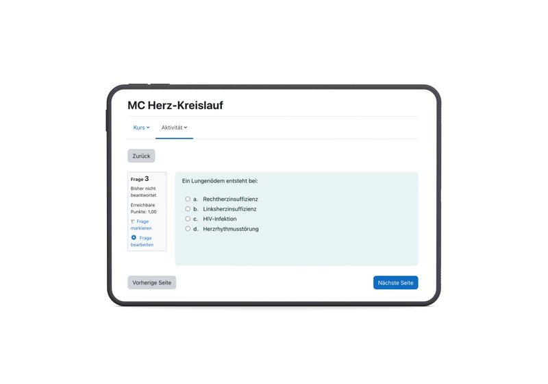 Moodle MC-Fragen Pharmareferentenprüfung am Tablet